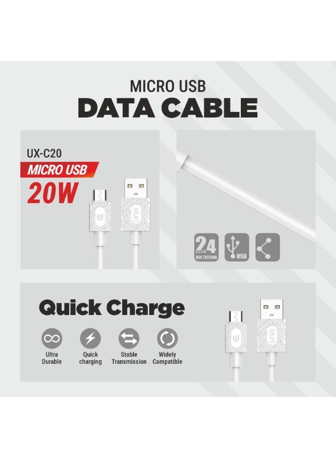 يونيكس UX-C20 كابل USB إلى مايكرو | شحن 2.4A ونقل بيانات عالي السرعة | كابل مايكرو متين بطول 1 متر للهواتف الذكية والأجهزة اللوحية - Image 2